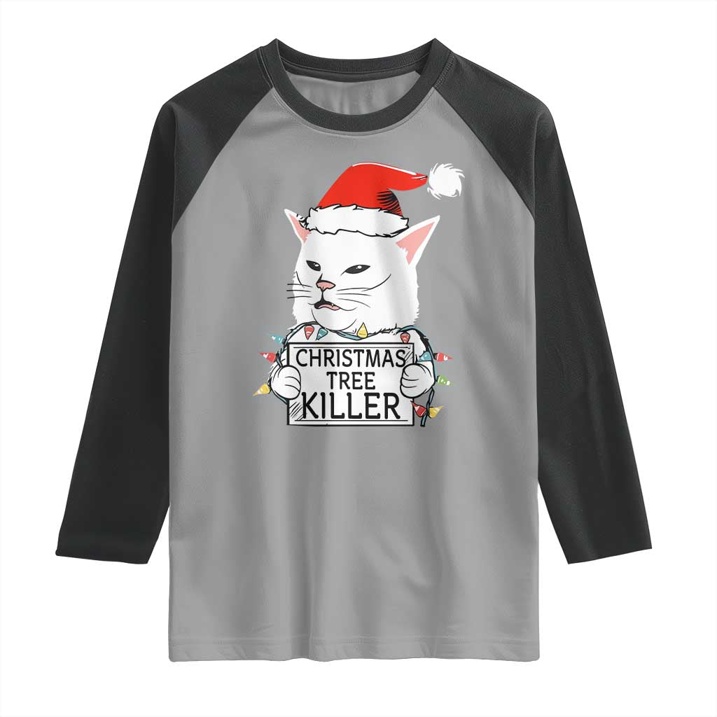 Funny Xmas Grumpy Cat Raglan Shirt Christmas Tree Killer Santa Kitten - Wonder Print Shop