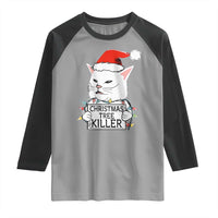 Funny Xmas Grumpy Cat Raglan Shirt Christmas Tree Killer Santa Kitten - Wonder Print Shop