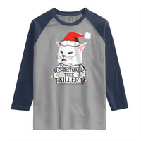 Funny Xmas Grumpy Cat Raglan Shirt Christmas Tree Killer Santa Kitten - Wonder Print Shop
