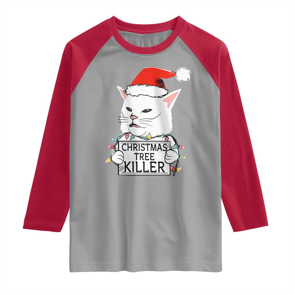 Funny Xmas Grumpy Cat Raglan Shirt Christmas Tree Killer Santa Kitten - Wonder Print Shop