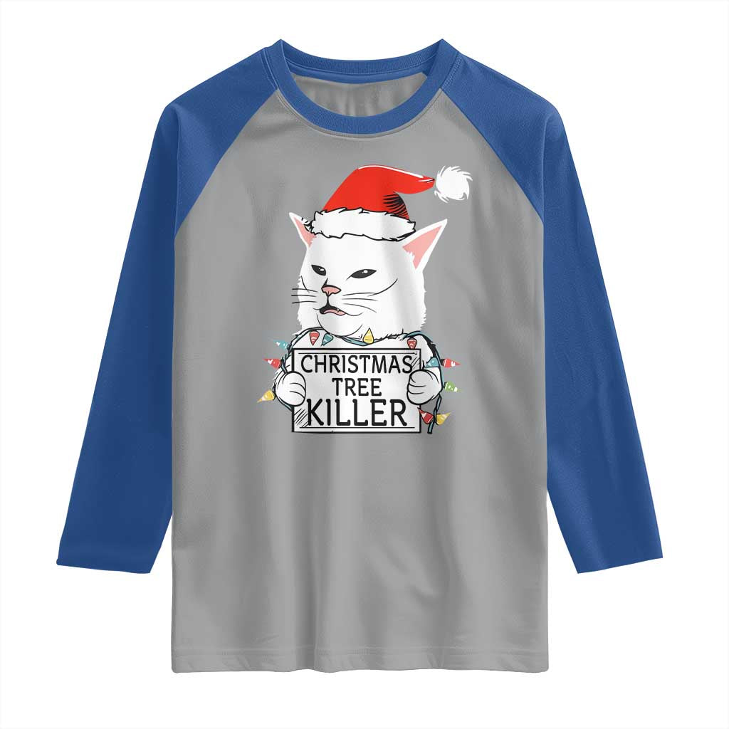 Funny Xmas Grumpy Cat Raglan Shirt Christmas Tree Killer Santa Kitten - Wonder Print Shop
