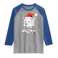 Funny Xmas Grumpy Cat Raglan Shirt Christmas Tree Killer Santa Kitten - Wonder Print Shop