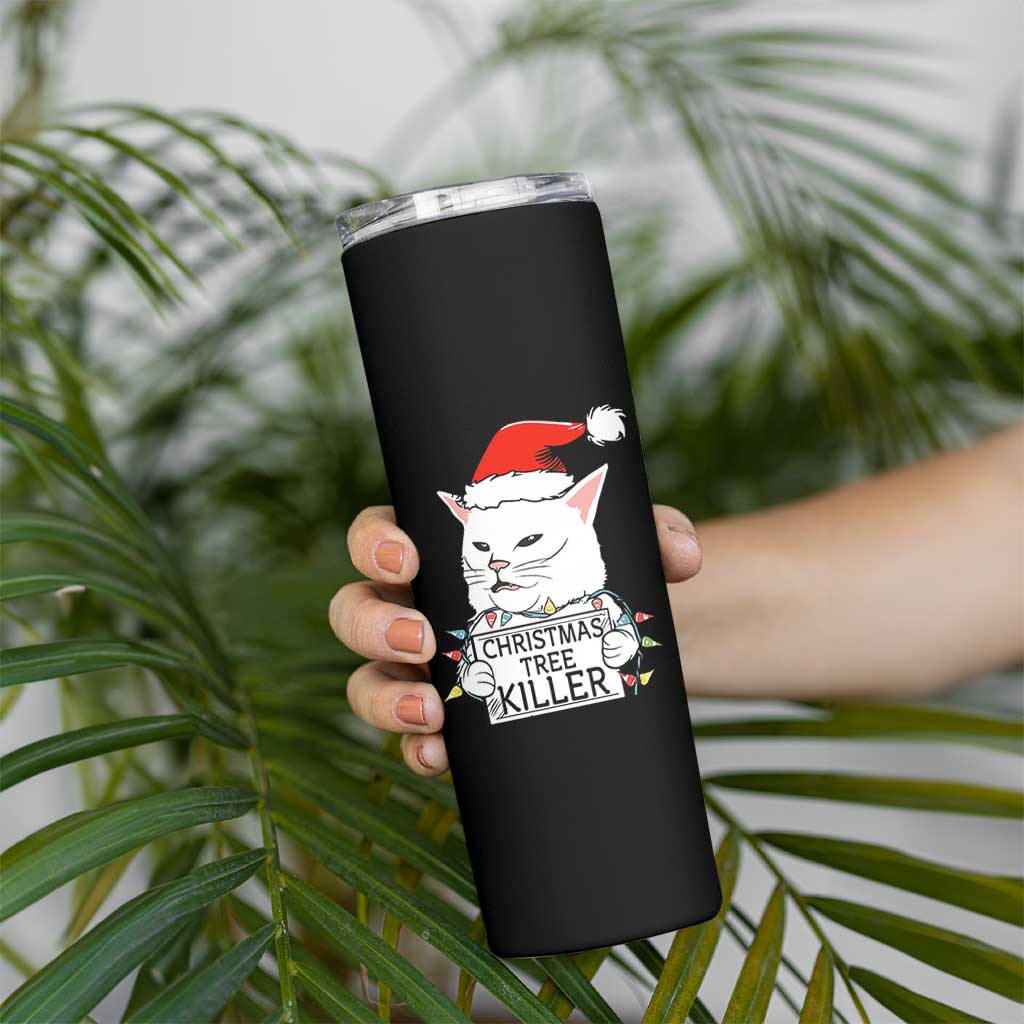 Funny Xmas Grumpy Cat Skinny Tumbler Christmas Tree Killer Santa Kitten