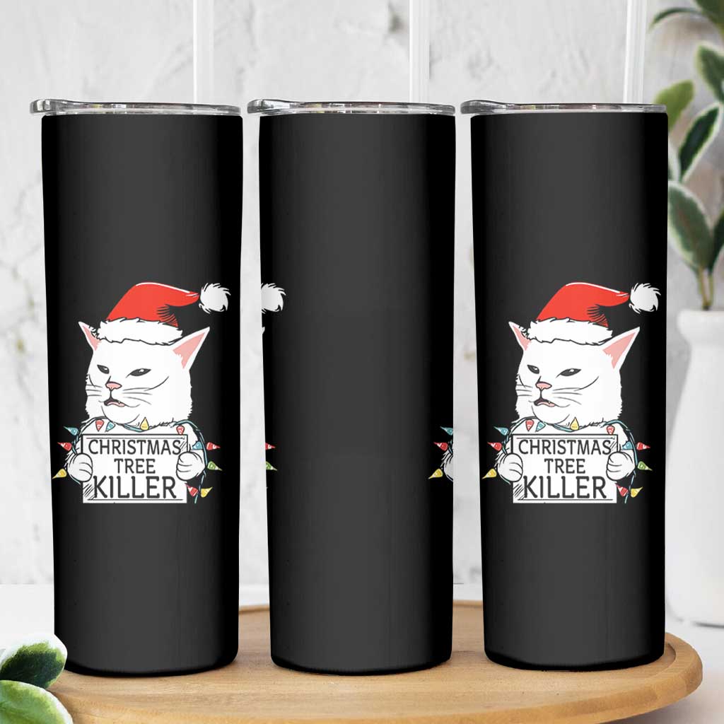 Funny Xmas Grumpy Cat Skinny Tumbler Christmas Tree Killer Santa Kitten