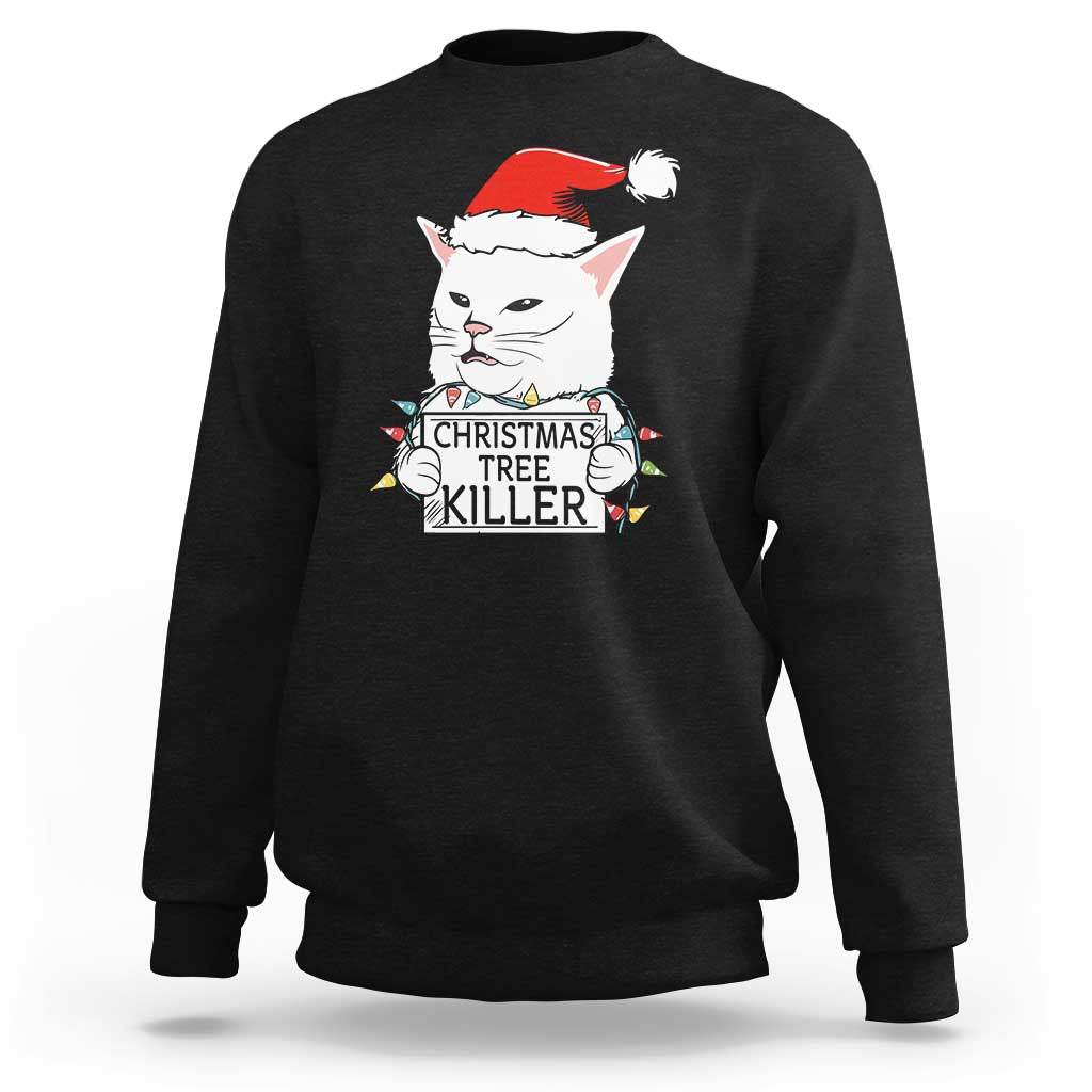 Funny Xmas Grumpy Cat Sweatshirt Christmas Tree Killer Santa Kitten - Wonder Print Shop