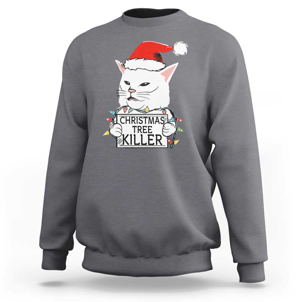 Funny Xmas Grumpy Cat Sweatshirt Christmas Tree Killer Santa Kitten - Wonder Print Shop