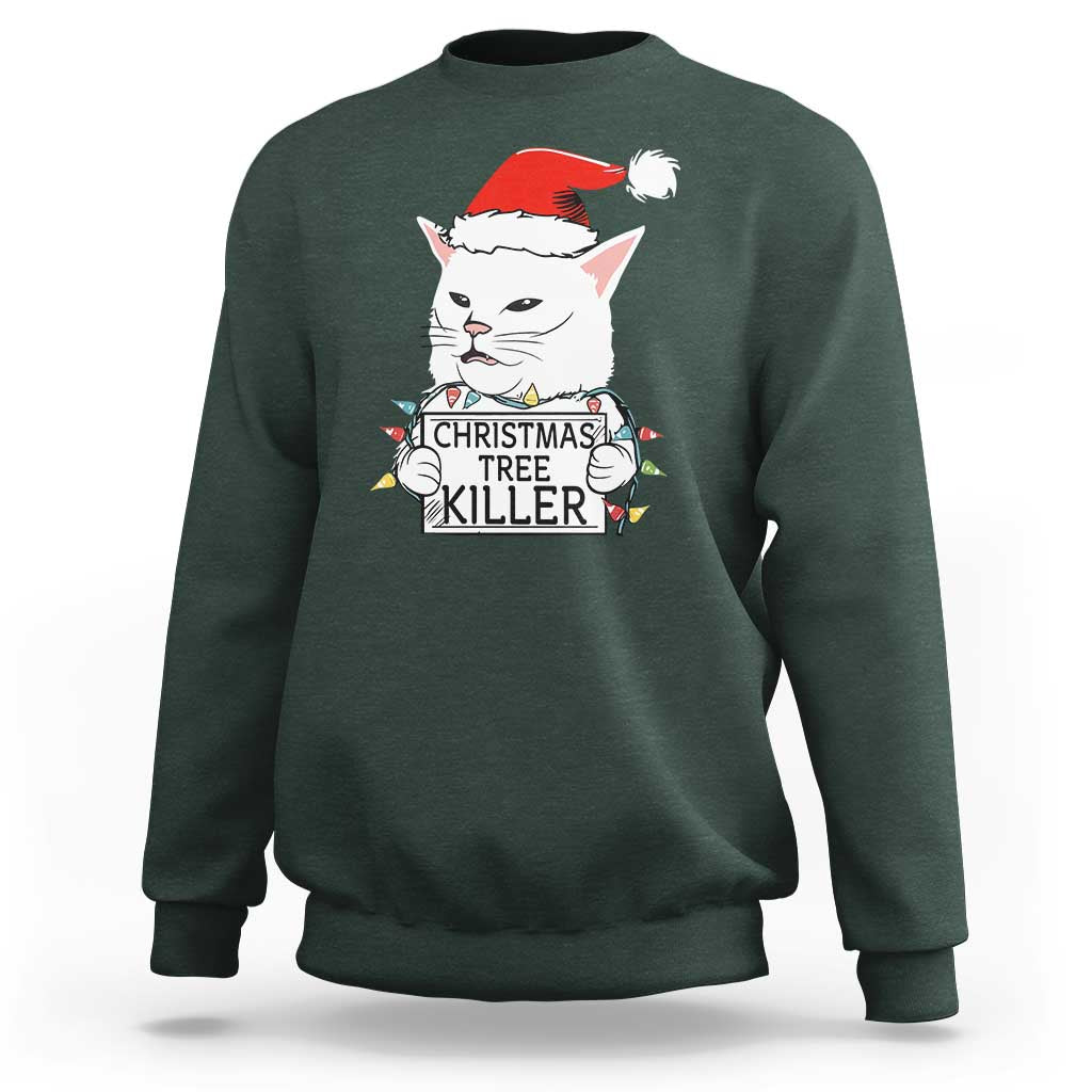 Funny Xmas Grumpy Cat Sweatshirt Christmas Tree Killer Santa Kitten - Wonder Print Shop