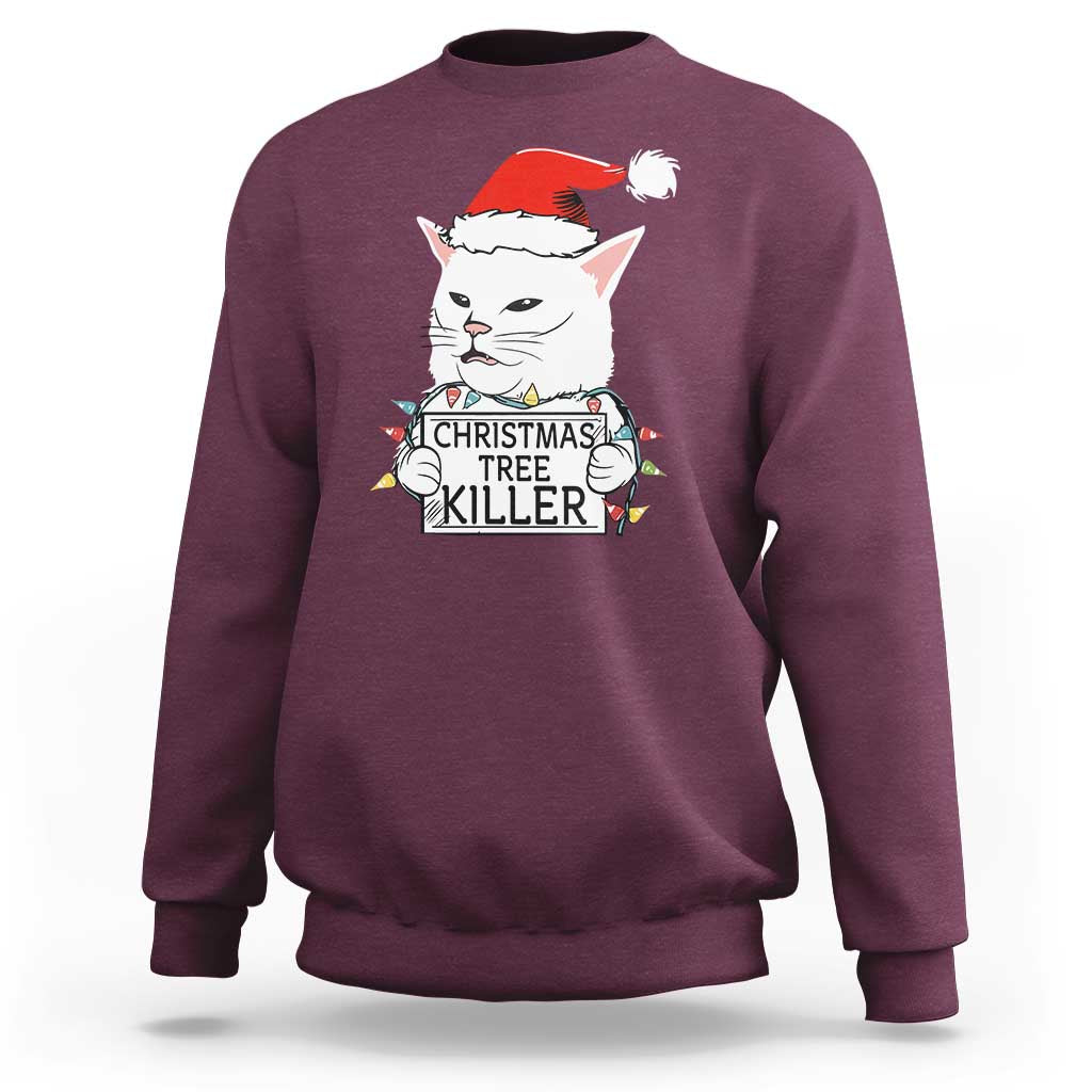 Funny Xmas Grumpy Cat Sweatshirt Christmas Tree Killer Santa Kitten - Wonder Print Shop