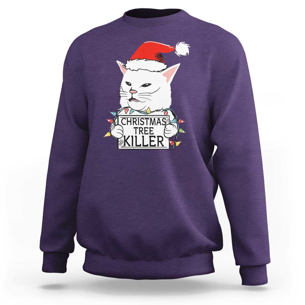 Funny Xmas Grumpy Cat Sweatshirt Christmas Tree Killer Santa Kitten - Wonder Print Shop