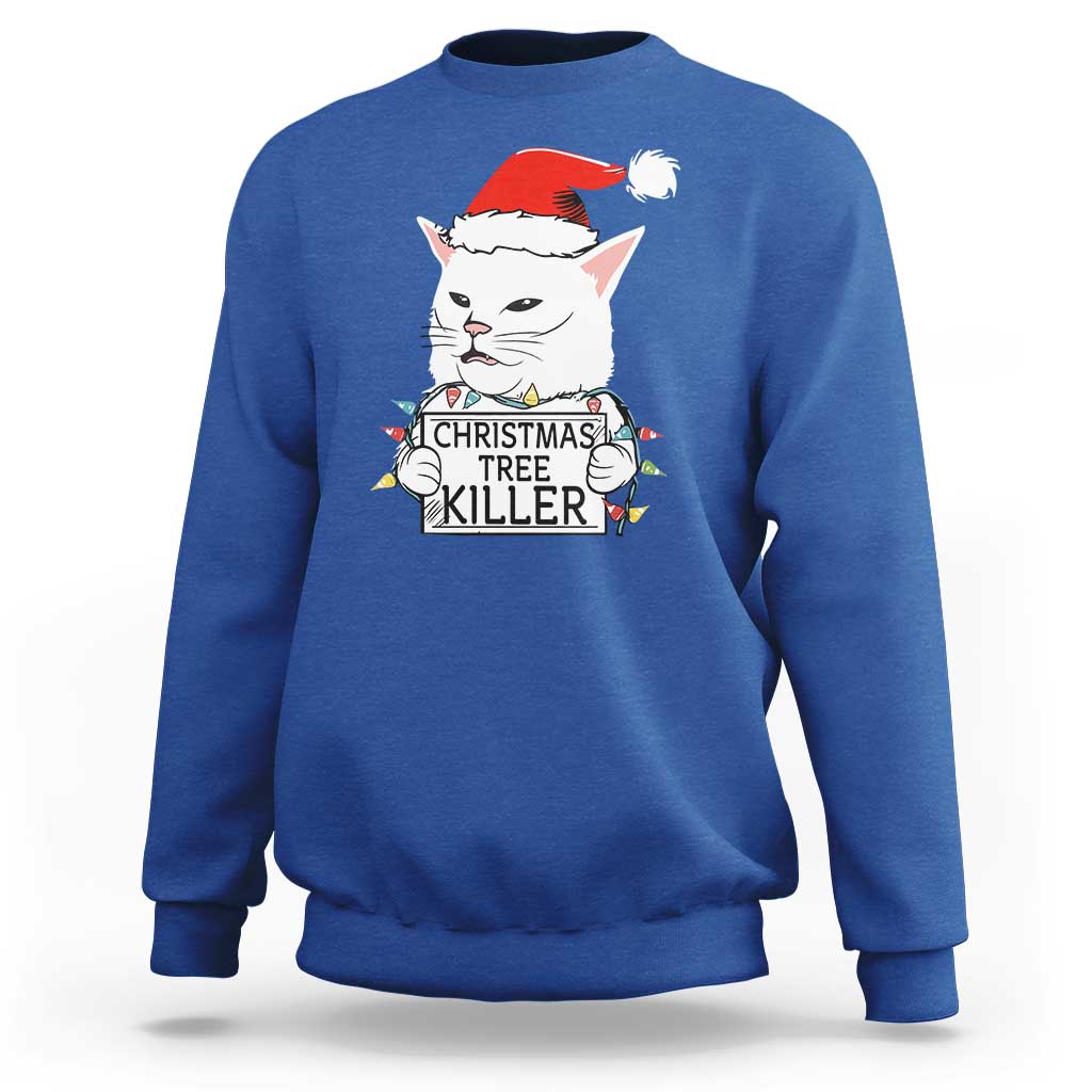 Funny Xmas Grumpy Cat Sweatshirt Christmas Tree Killer Santa Kitten - Wonder Print Shop