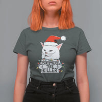 Funny Xmas Grumpy Cat T Shirt For Women Christmas Tree Killer Santa Kitten - Wonder Print Shop