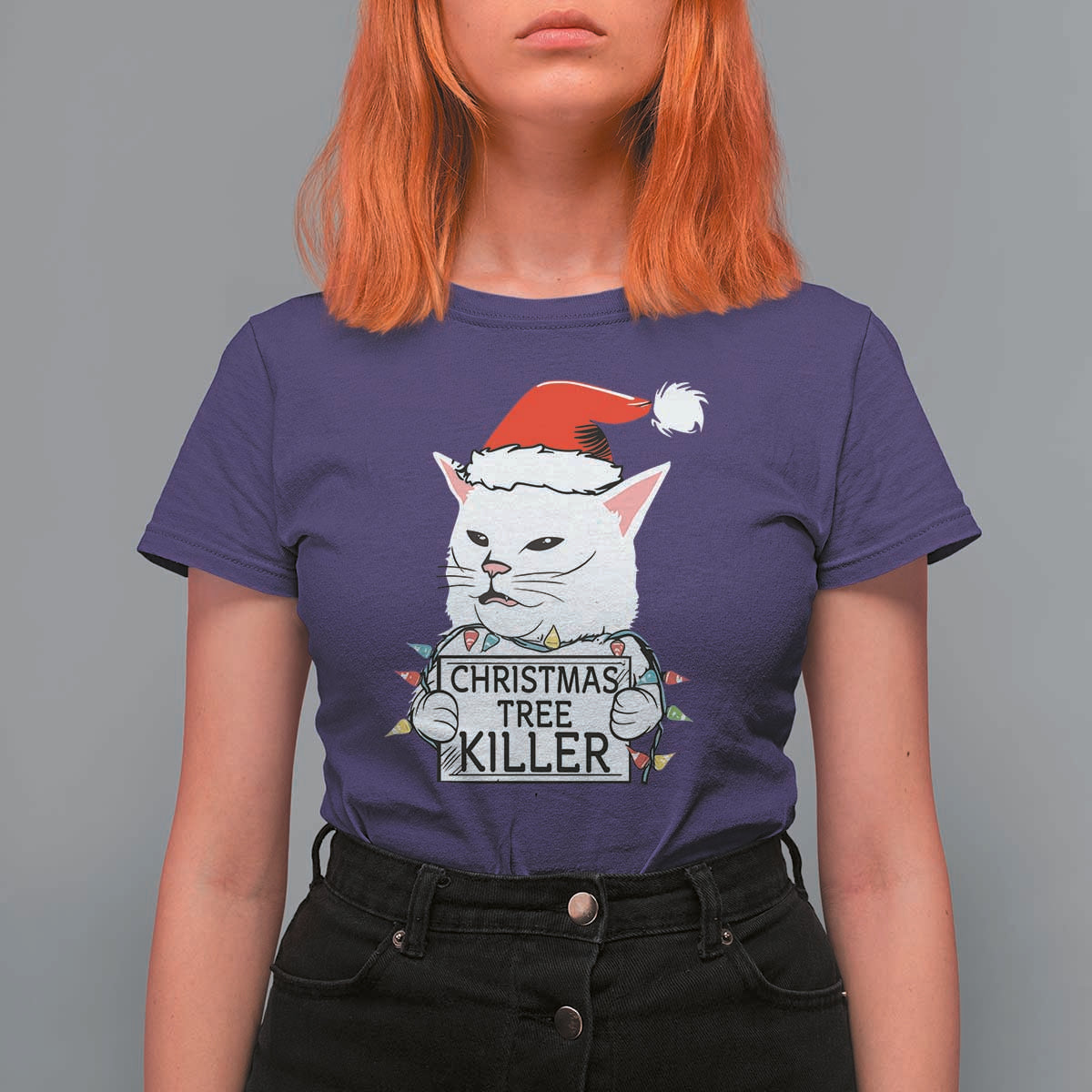 Funny Xmas Grumpy Cat T Shirt For Women Christmas Tree Killer Santa Kitten - Wonder Print Shop