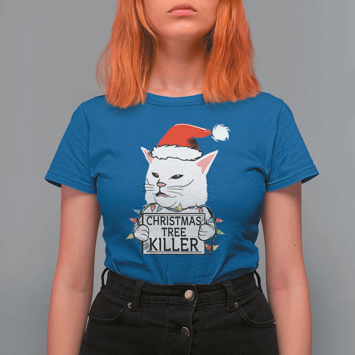 Funny Xmas Grumpy Cat T Shirt For Women Christmas Tree Killer Santa Kitten - Wonder Print Shop