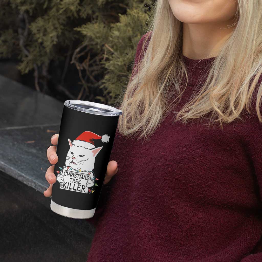 Funny Xmas Grumpy Cat Tumbler Cup Christmas Tree Killer Santa Kitten