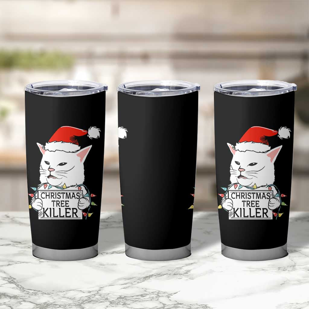 Funny Xmas Grumpy Cat Tumbler Cup Christmas Tree Killer Santa Kitten
