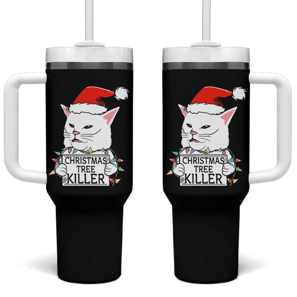 Funny Xmas Grumpy Cat Tumbler With Handle Christmas Tree Killer Santa Kitten