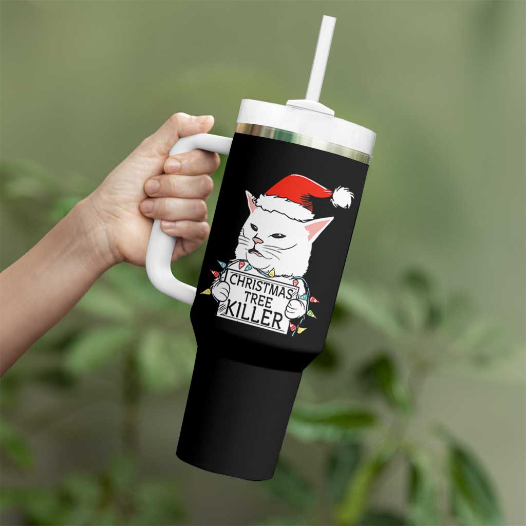 Funny Xmas Grumpy Cat Tumbler With Handle Christmas Tree Killer Santa Kitten