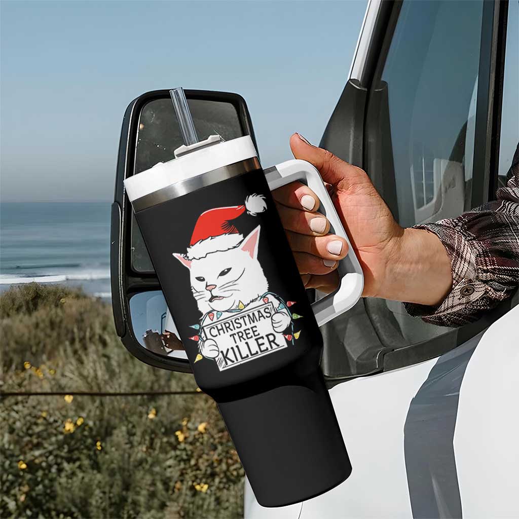 Funny Xmas Grumpy Cat Tumbler With Handle Christmas Tree Killer Santa Kitten