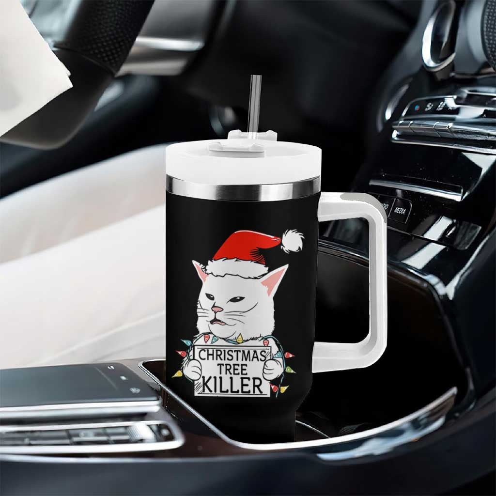 Funny Xmas Grumpy Cat Tumbler With Handle Christmas Tree Killer Santa Kitten