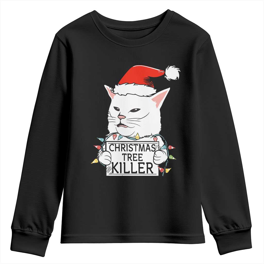 Funny Xmas Grumpy Cat Youth Sweatshirt Christmas Tree Killer Santa Kitten - Wonder Print Shop