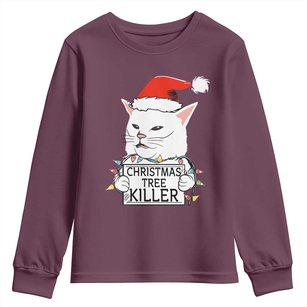 Funny Xmas Grumpy Cat Youth Sweatshirt Christmas Tree Killer Santa Kitten - Wonder Print Shop