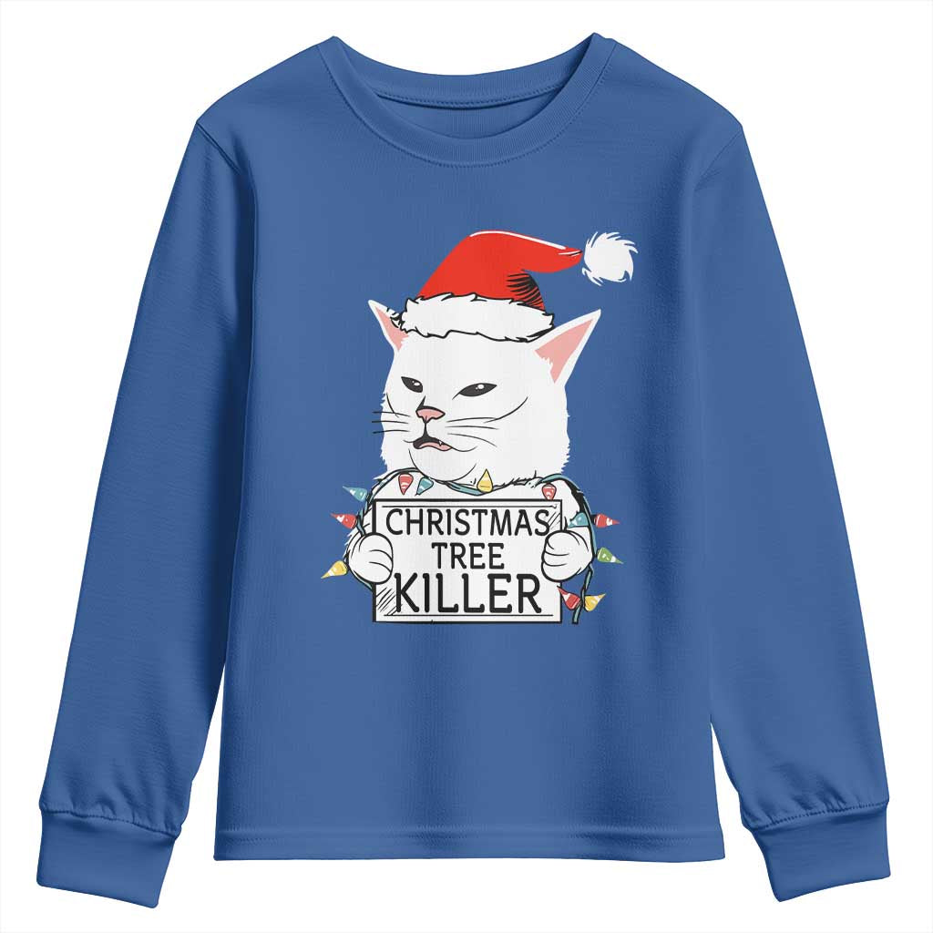Funny Xmas Grumpy Cat Youth Sweatshirt Christmas Tree Killer Santa Kitten - Wonder Print Shop
