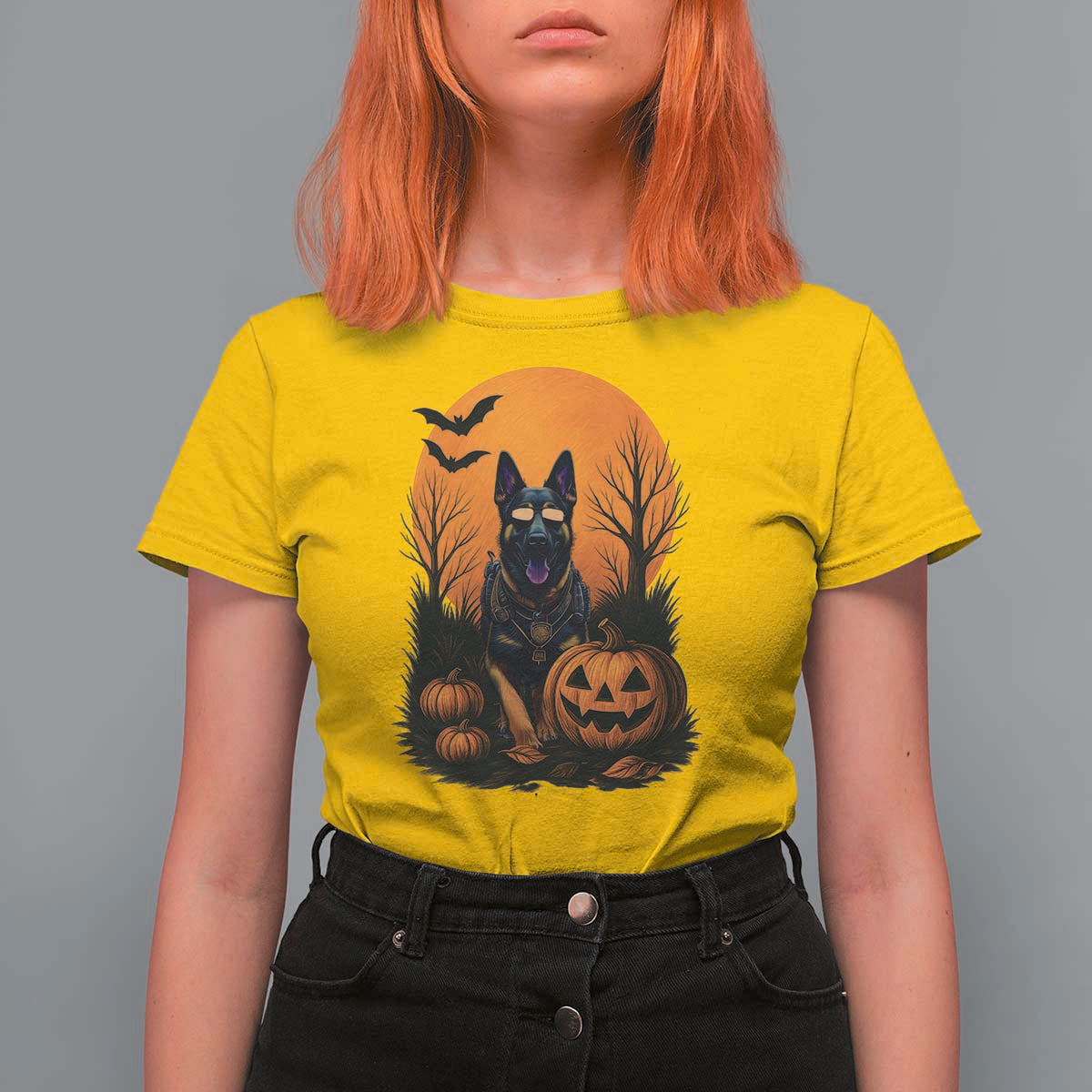 Cool German Shepherd Police Dog Celebrate Halloween T Shirt For Women - Wonder Print Shop