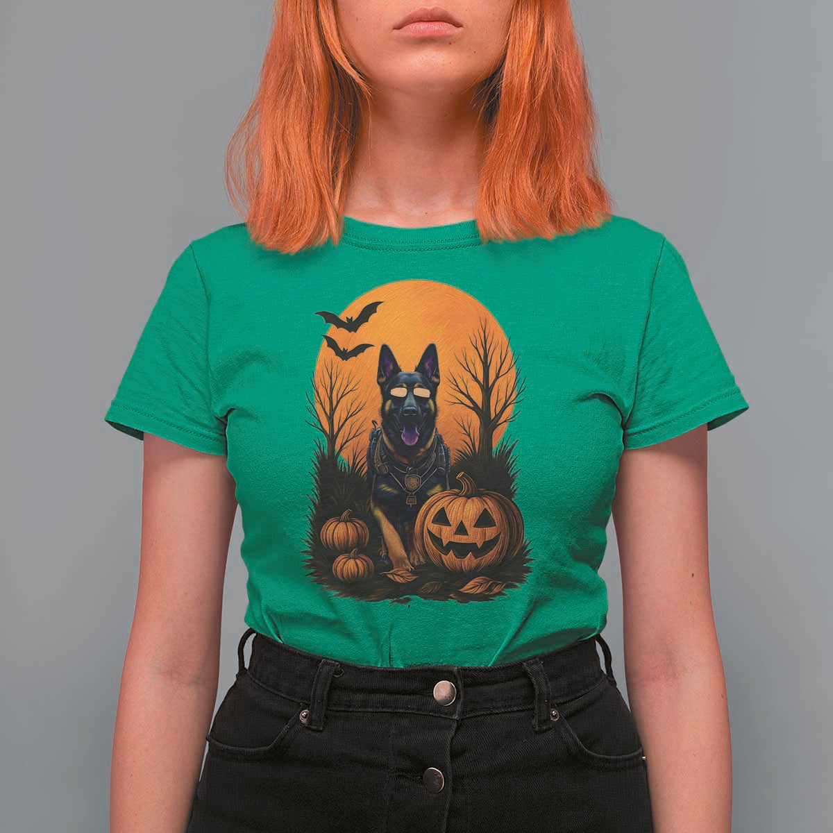 Cool German Shepherd Police Dog Celebrate Halloween T Shirt For Women - Wonder Print Shop