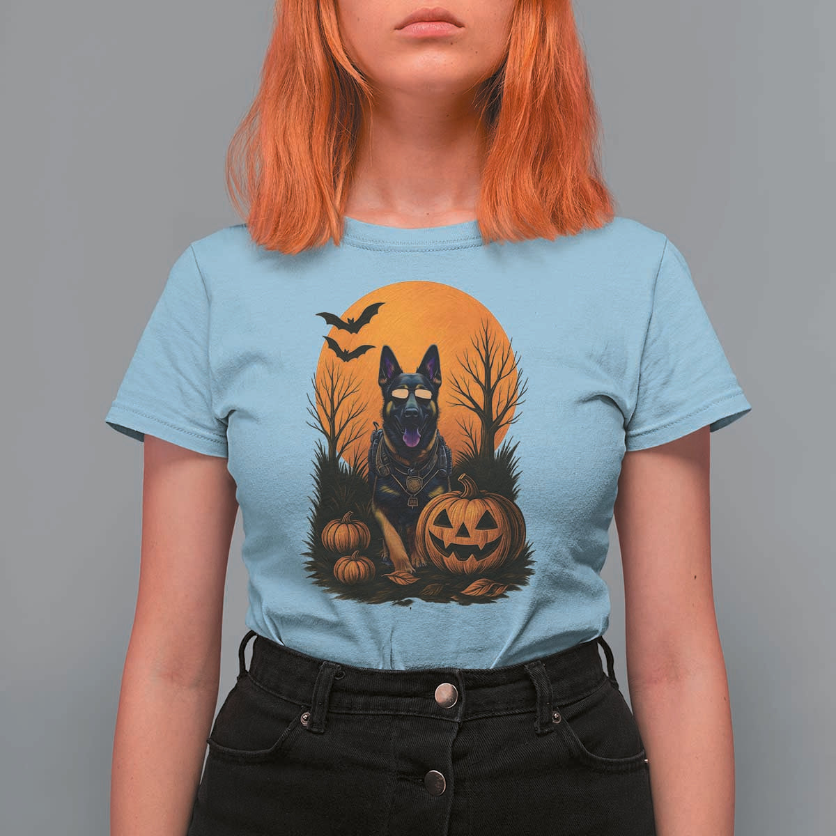 Cool German Shepherd Police Dog Celebrate Halloween T Shirt For Women - Wonder Print Shop