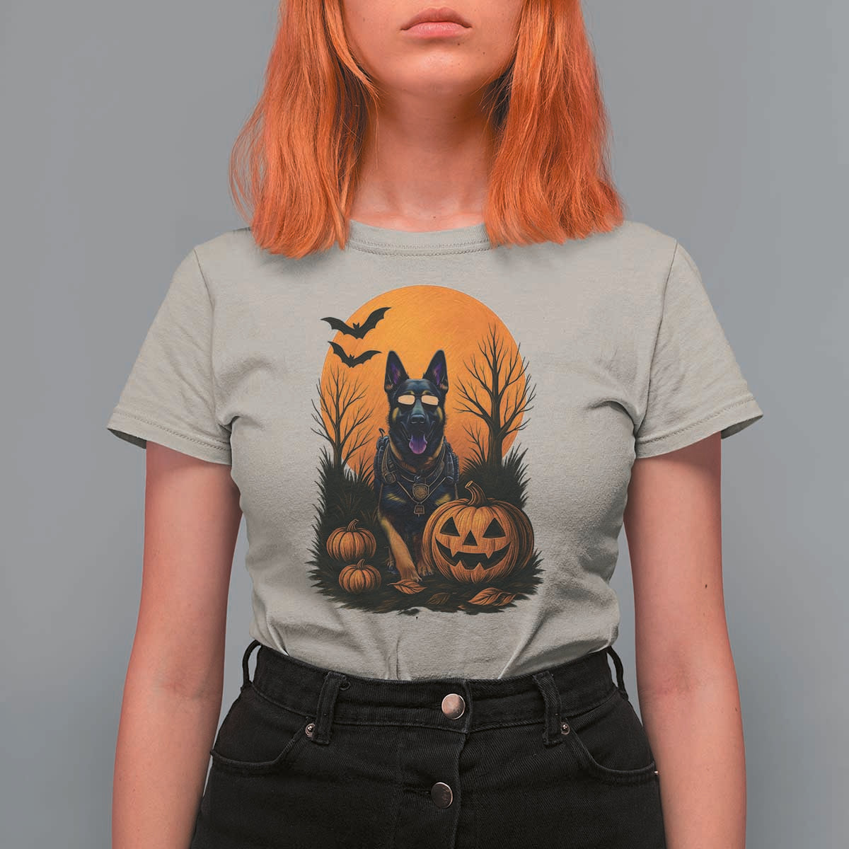 Cool German Shepherd Police Dog Celebrate Halloween T Shirt For Women - Wonder Print Shop
