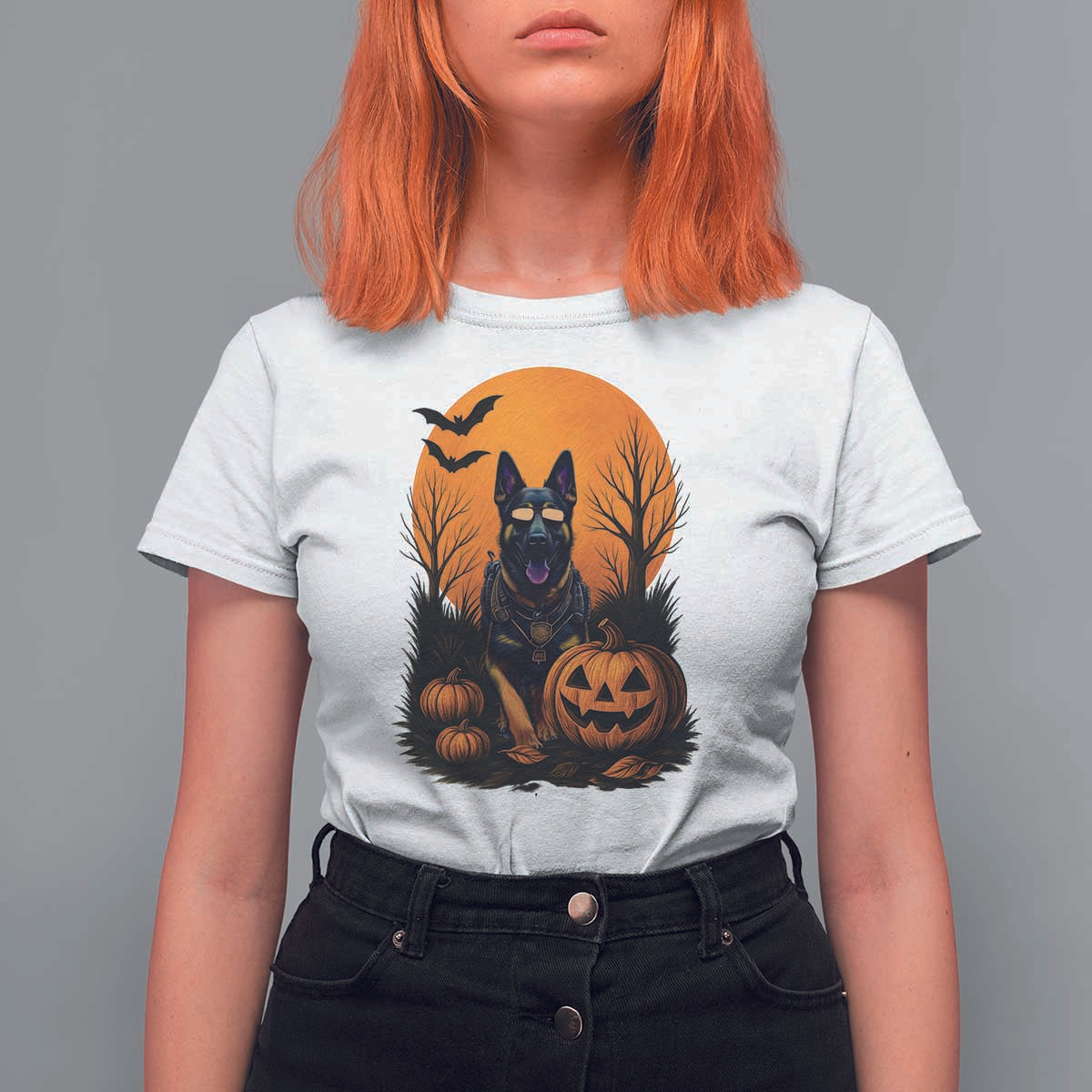 Cool German Shepherd Police Dog Celebrate Halloween T Shirt For Women - Wonder Print Shop