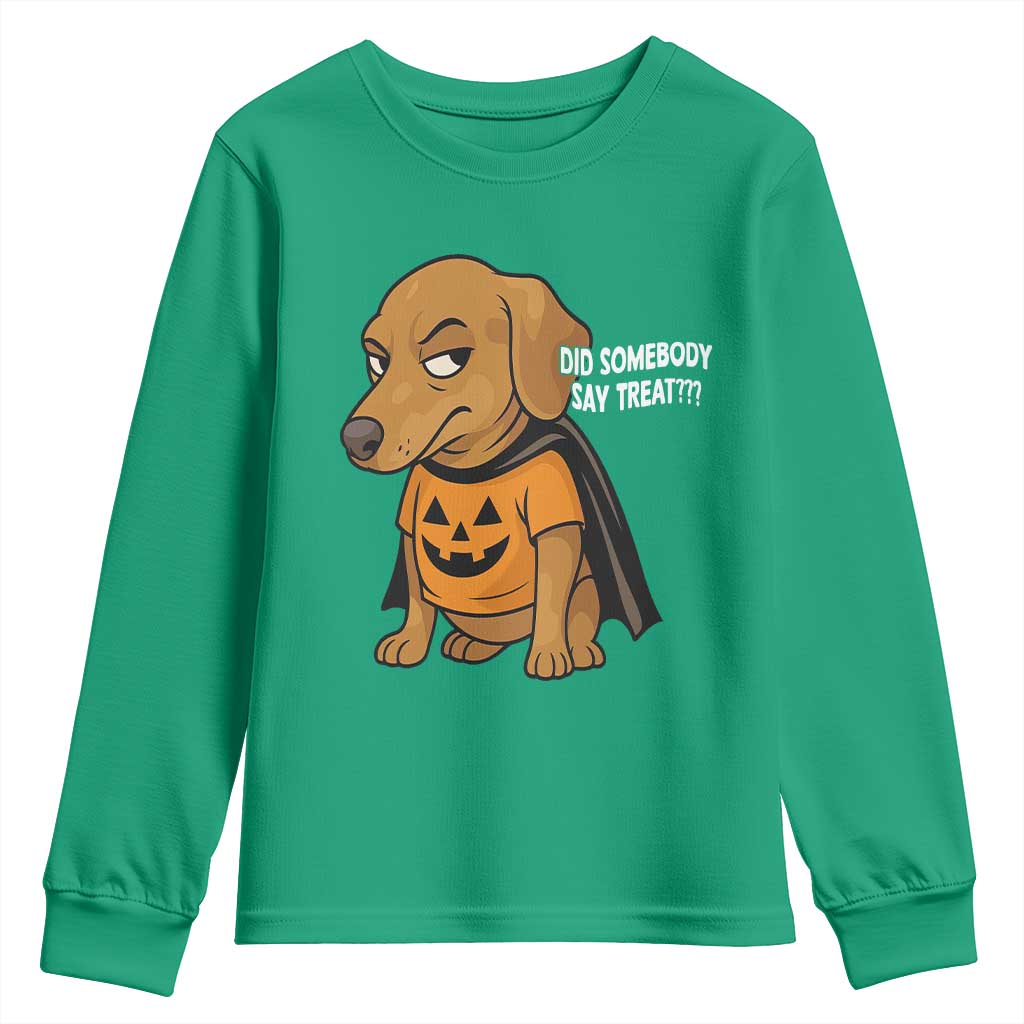 Halloween Dachshund Dog Youth Sweatshirt Did Somebody Say Treat Meme - Wonder Print Shop
