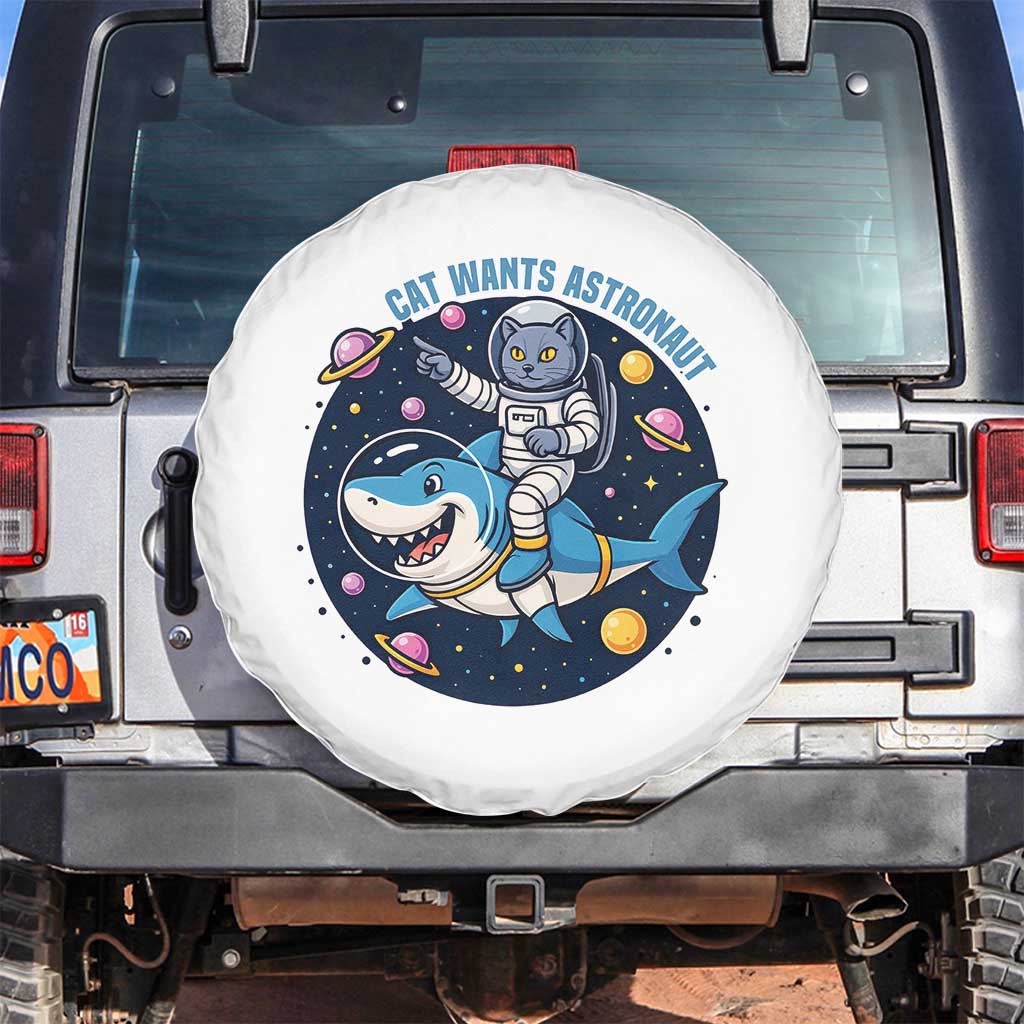 Funny Space Cat Wants Astronaut Spare Tire Cover Sharks Sci fi Fan Universe - Wonder Print Shop