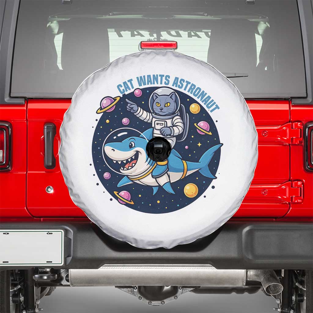 Funny Space Cat Wants Astronaut Spare Tire Cover Sharks Sci fi Fan Universe - Wonder Print Shop