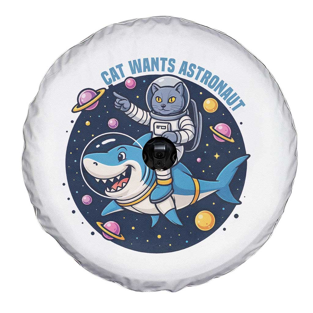 Funny Space Cat Wants Astronaut Spare Tire Cover Sharks Sci fi Fan Universe - Wonder Print Shop