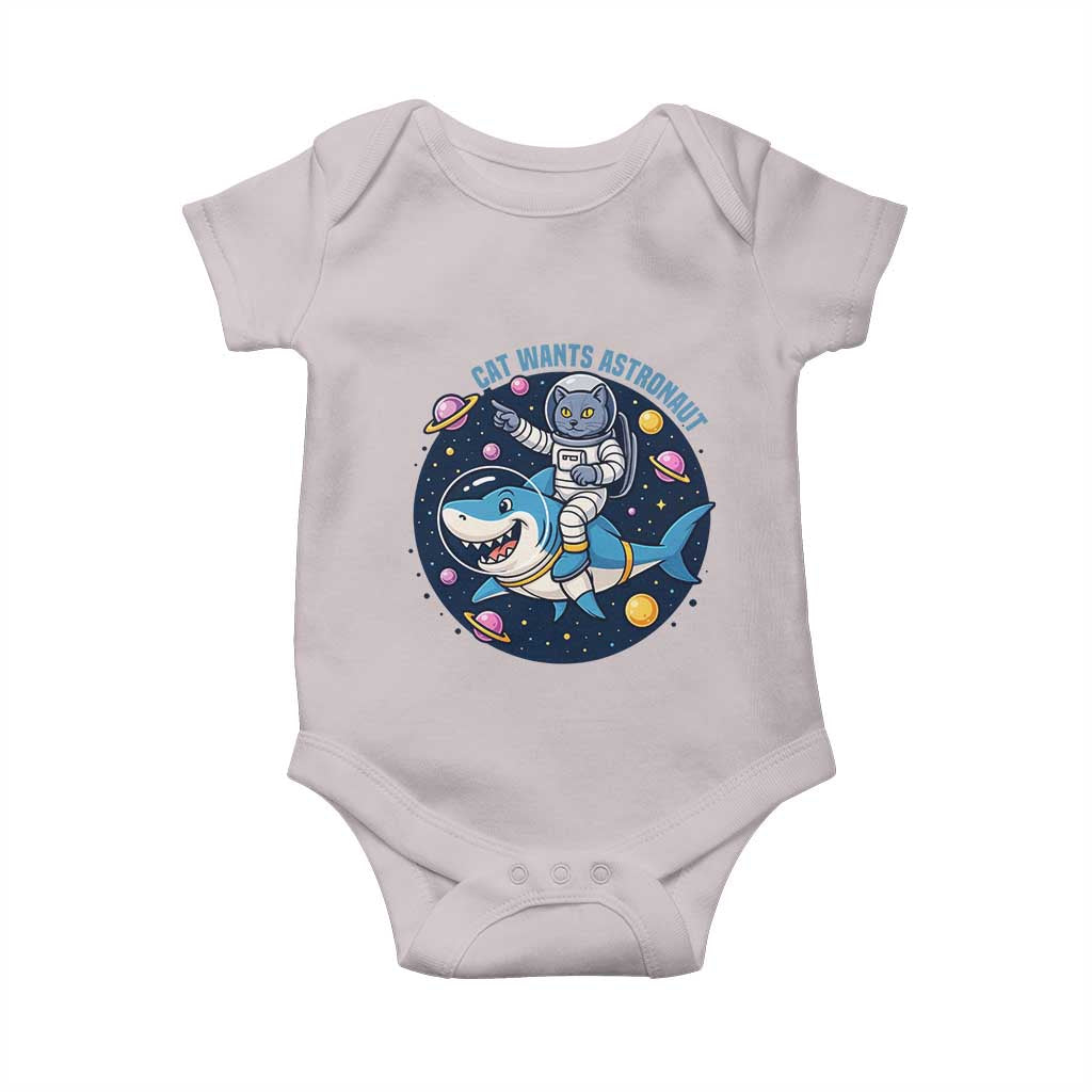 Funny Space Cat Wants Astronaut Baby Onesie Sharks Sci fi Fan Universe - Wonder Print Shop