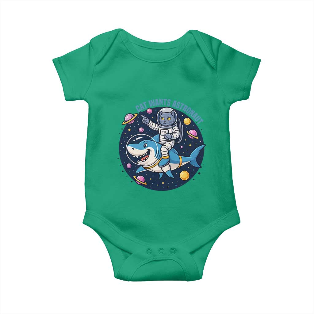 Funny Space Cat Wants Astronaut Baby Onesie Sharks Sci fi Fan Universe - Wonder Print Shop