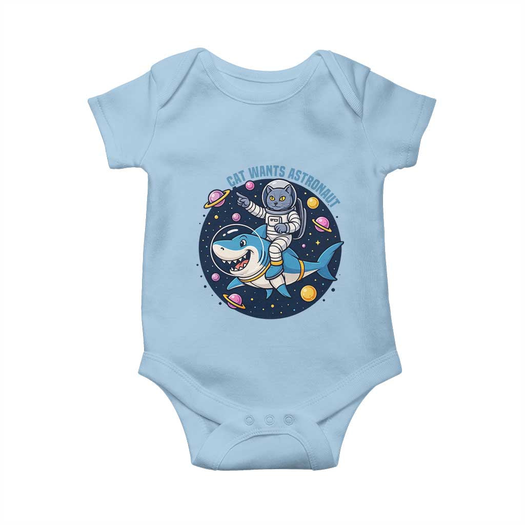 Funny Space Cat Wants Astronaut Baby Onesie Sharks Sci fi Fan Universe - Wonder Print Shop