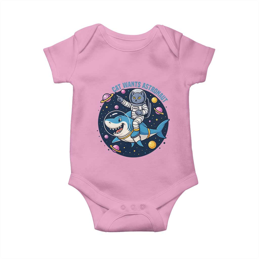 Funny Space Cat Wants Astronaut Baby Onesie Sharks Sci fi Fan Universe - Wonder Print Shop