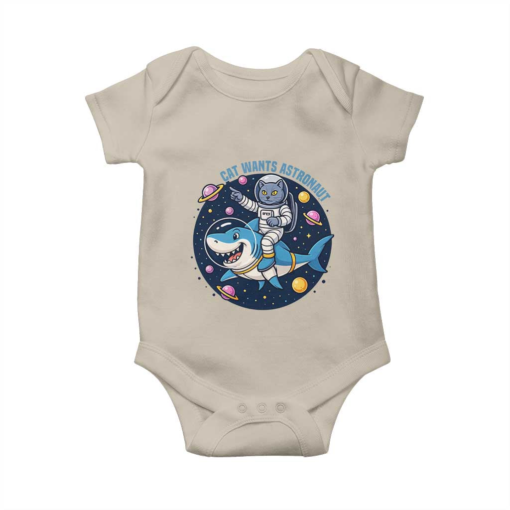 Funny Space Cat Wants Astronaut Baby Onesie Sharks Sci fi Fan Universe - Wonder Print Shop