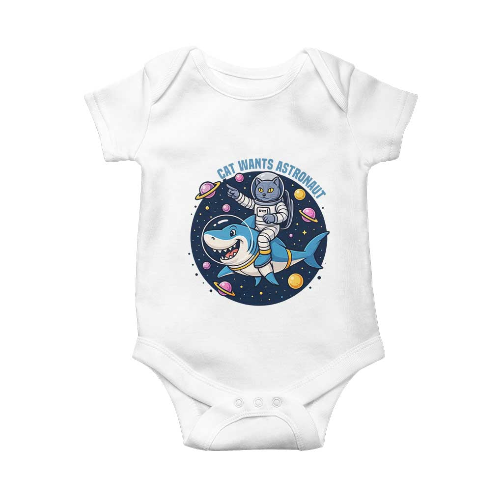 Funny Space Cat Wants Astronaut Baby Onesie Sharks Sci fi Fan Universe - Wonder Print Shop