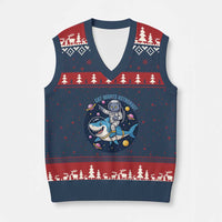 Funny Space Cat Wants Astronaut V-Neck Knit Sweater Vest Sharks Sci fi Fan Universe - Wonder Print Shop
