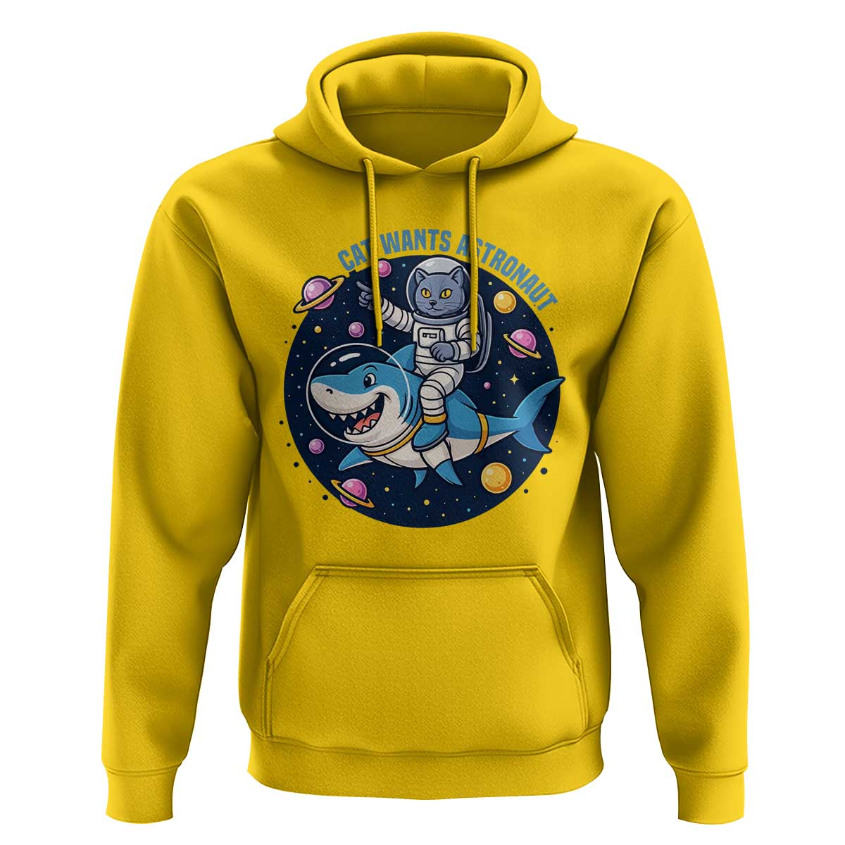 Funny Space Cat Wants Astronaut Hoodie Sharks Sci fi Fan Universe - Wonder Print Shop
