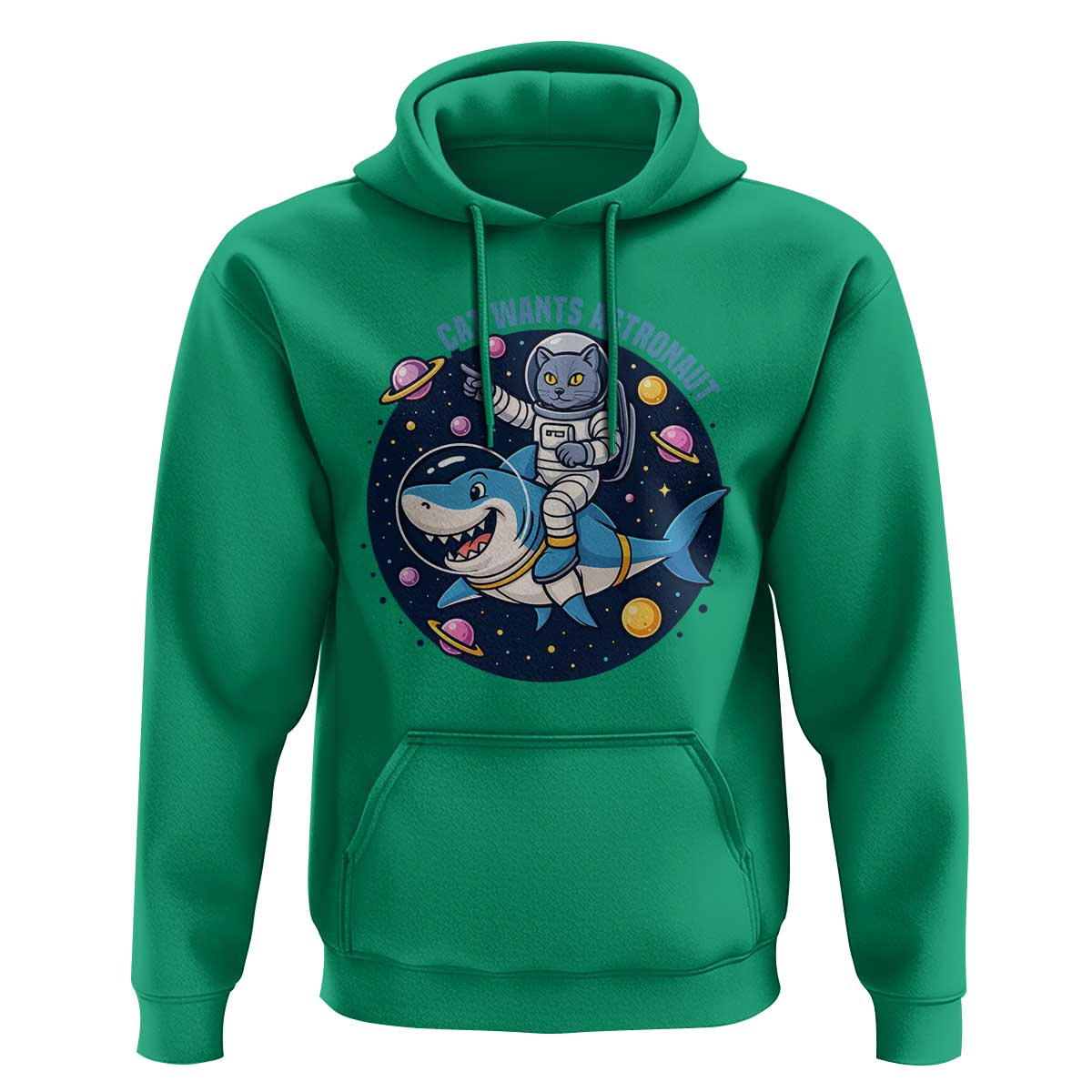 Funny Space Cat Wants Astronaut Hoodie Sharks Sci fi Fan Universe - Wonder Print Shop