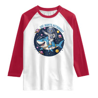 Funny Space Cat Wants Astronaut Raglan Shirt Sharks Sci fi Fan Universe - Wonder Print Shop