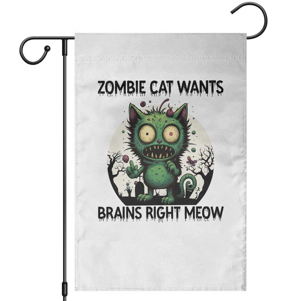 Funny Zombie Cat Wants Brains Right Meow Garden Flag Halloween Zombie Kitten - Wonder Print Shop