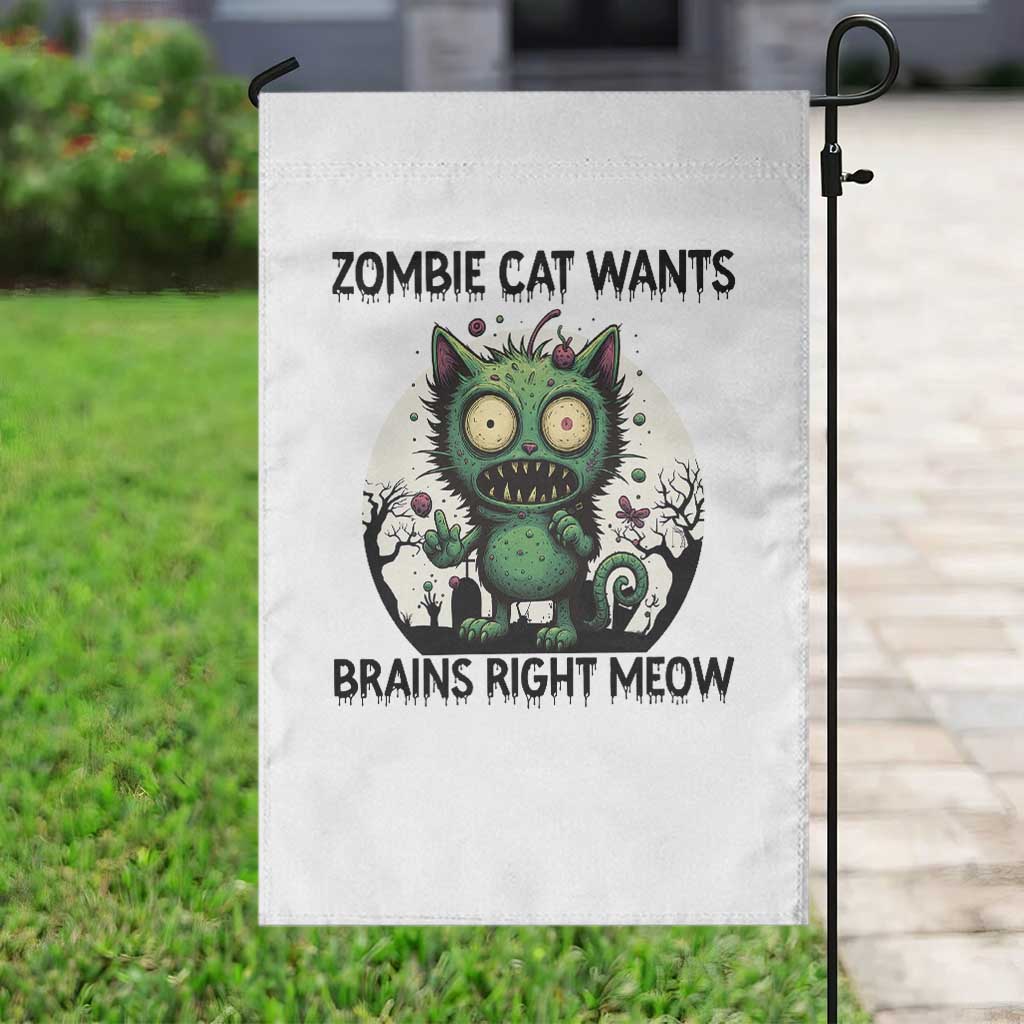 Funny Zombie Cat Wants Brains Right Meow Garden Flag Halloween Zombie Kitten - Wonder Print Shop