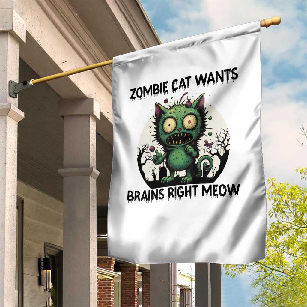 Funny Zombie Cat Wants Brains Right Meow Garden Flag Halloween Zombie Kitten - Wonder Print Shop