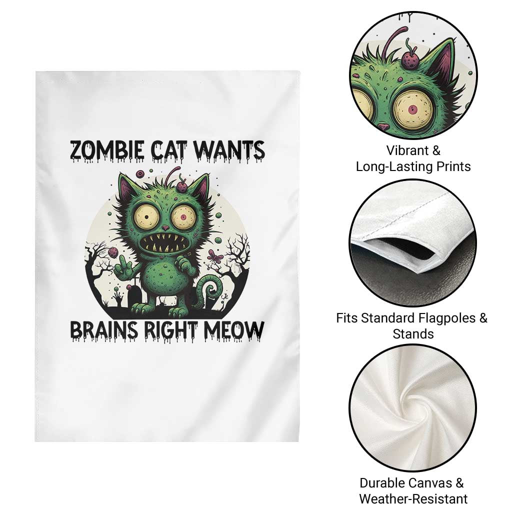 Funny Zombie Cat Wants Brains Right Meow Garden Flag Halloween Zombie Kitten - Wonder Print Shop