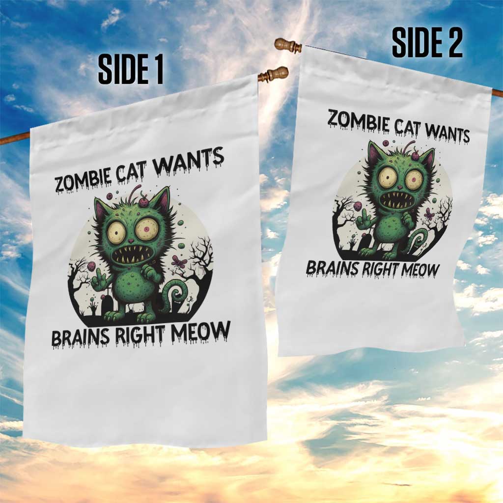 Funny Zombie Cat Wants Brains Right Meow Garden Flag Halloween Zombie Kitten - Wonder Print Shop